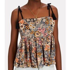 The Great. The Tassel Tie Dainty Cami, Floral Cotton Top - Womens 3 (Large)